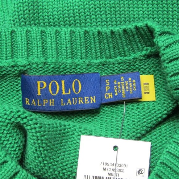 NEW POLO RALPH LAUREN Mens Sweater Green/Multi Striped Cotton Crewneck Size S - Picture 6 of 9